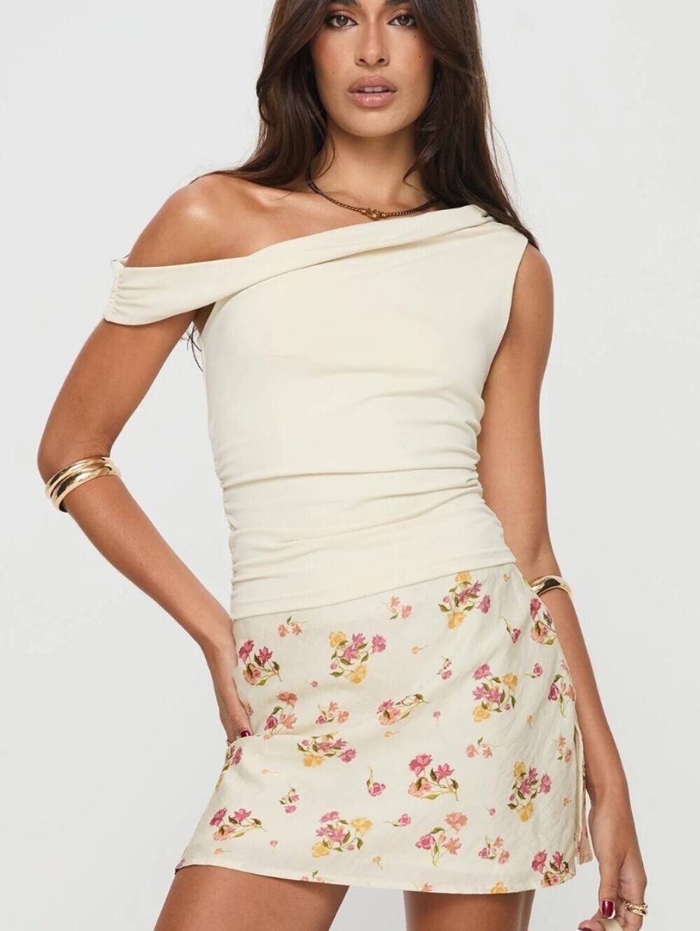 Princess Polly Sonnet Mini Skirt Cream Multi Floral NWT Size 4